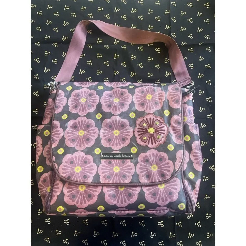 petunia pickle bottom diaper bag purple daisy